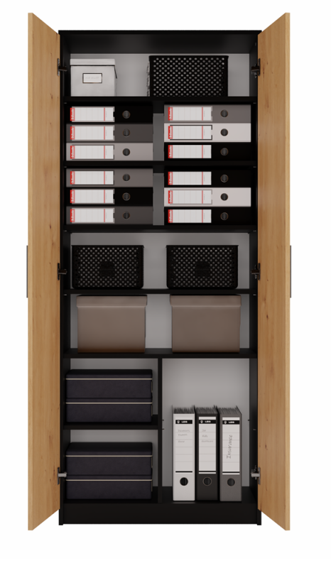 Regał biurowy Oliv 2D zamykany z półkami nowoczesny 74 cm antracyt/dąb artisan