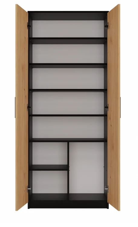 Regał biurowy Oliv 2D zamykany z półkami nowoczesny 74 cm antracyt/dąb artisan