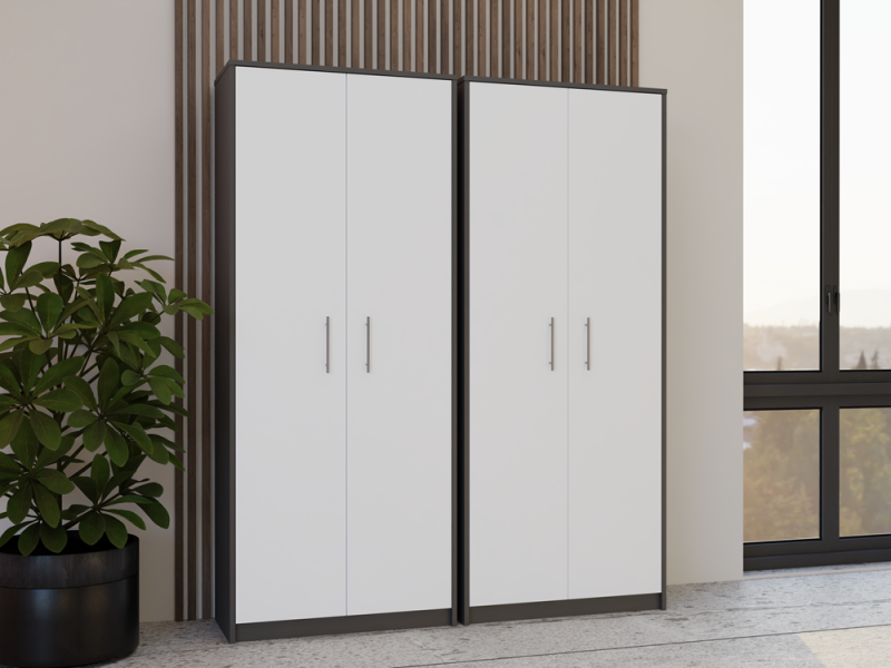 Regał biurowy Oliv 2D zamykany z półkami nowoczesny 74 cm antracyt/biały