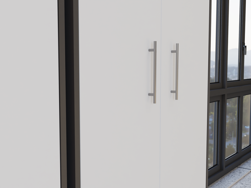 Regał biurowy Oliv 2D zamykany z półkami nowoczesny 74 cm antracyt/biały