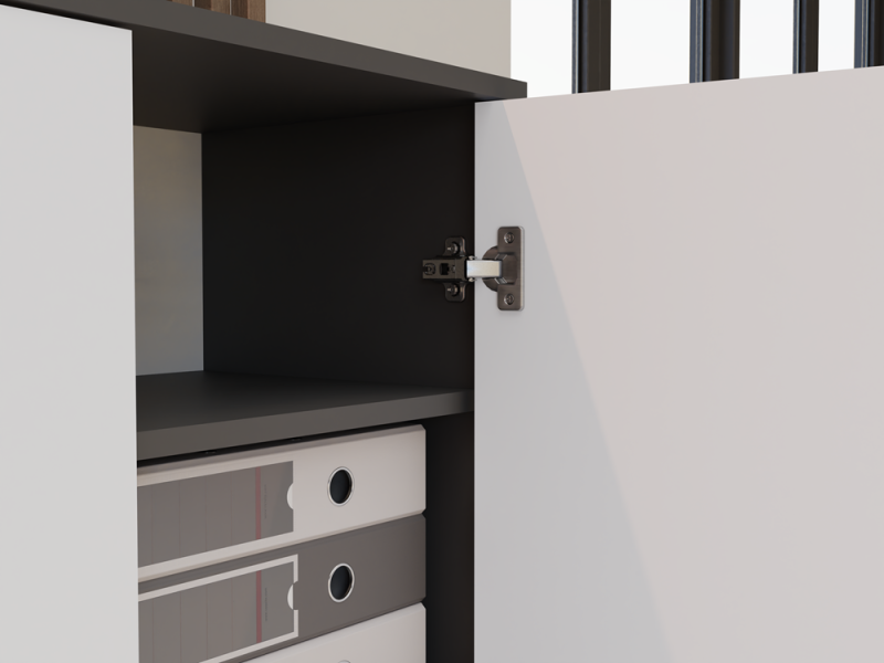 Regał biurowy Oliv 2D zamykany z półkami nowoczesny 74 cm antracyt/biały