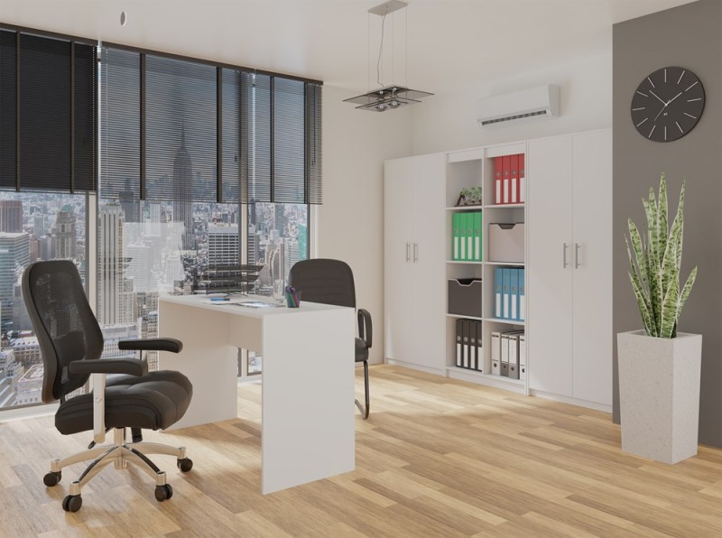 Regał biurowy Oliv 2D zamykany z półkami nowoczesny 74 cm biały