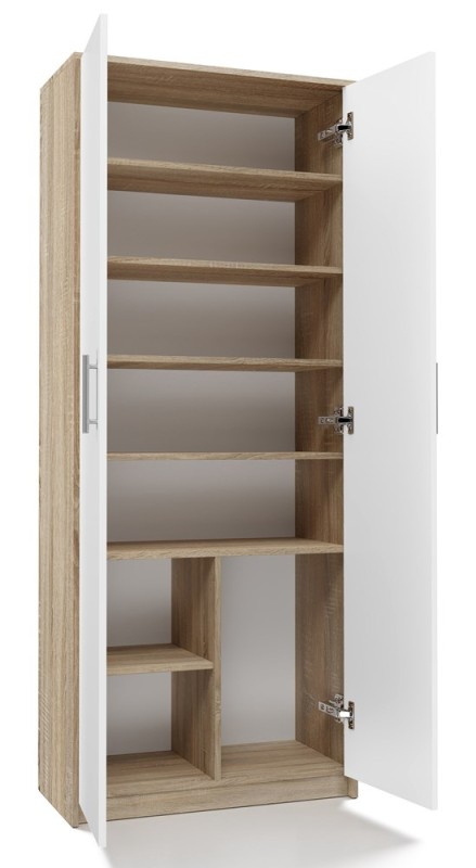 Regał biurowy Oliv 2D zamykany z półkami nowoczesny 74 cm dąb sonoma/biały