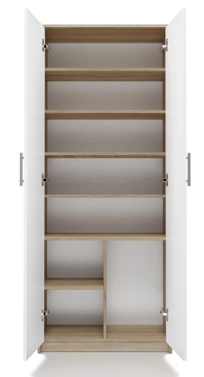 Regał biurowy Oliv 2D zamykany z półkami nowoczesny 74 cm dąb sonoma/biały