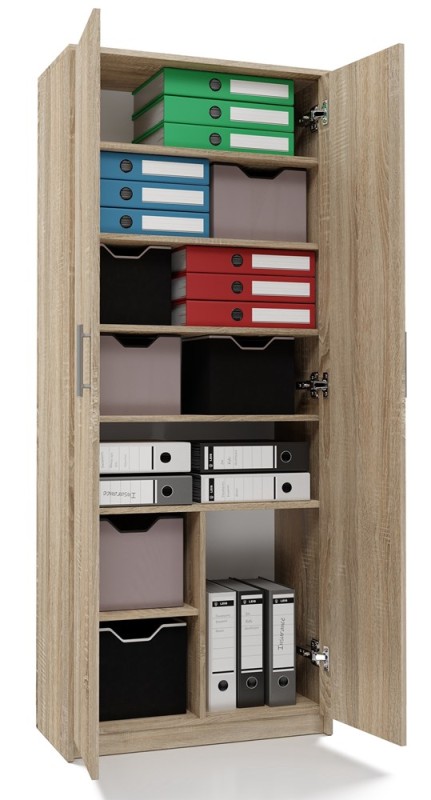 Regał biurowy Oliv 2D zamykany z półkami nowoczesny 74 cm dąb sonoma