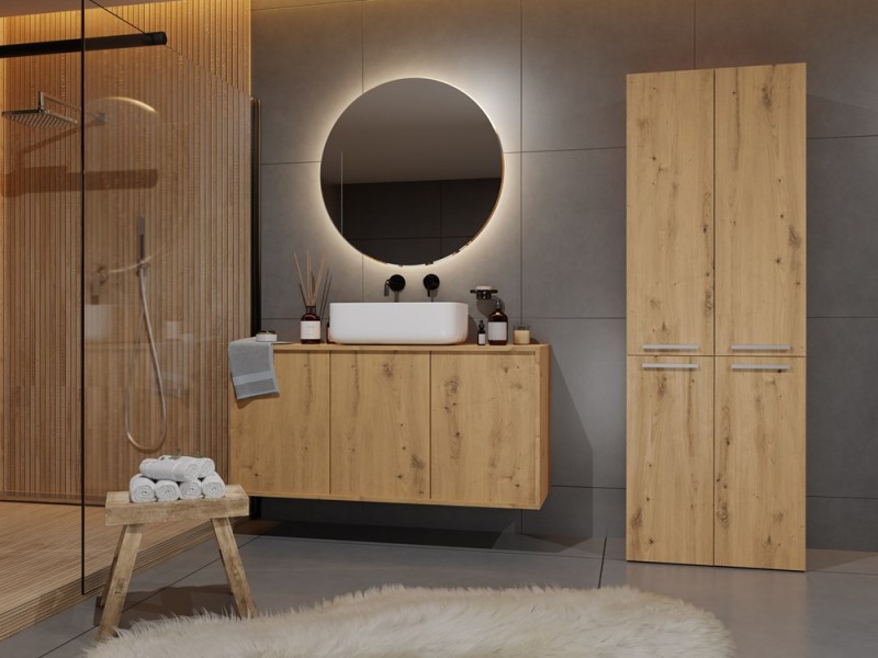 Szafka łazienkowa Nel DD-1K stojąca z koszem na pranie 60 cm dąb artisan