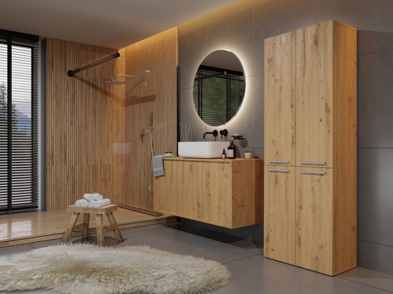 Szafka łazienkowa Nel DD-1K stojąca z koszem na pranie 60 cm dąb artisan