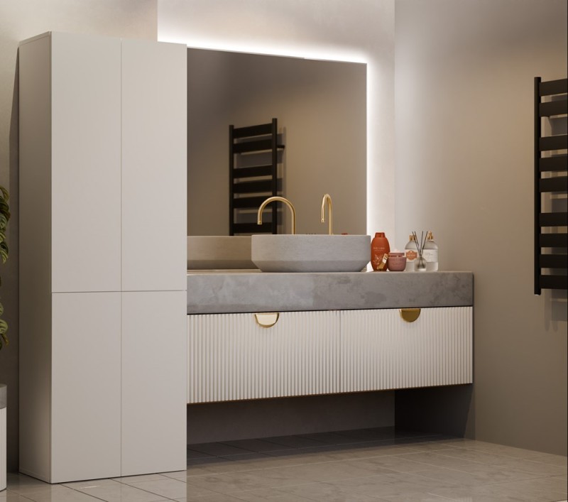 Szafka łazienkowa Nel DD-1K stojąca z koszem na pranie 60 cm kaszmir