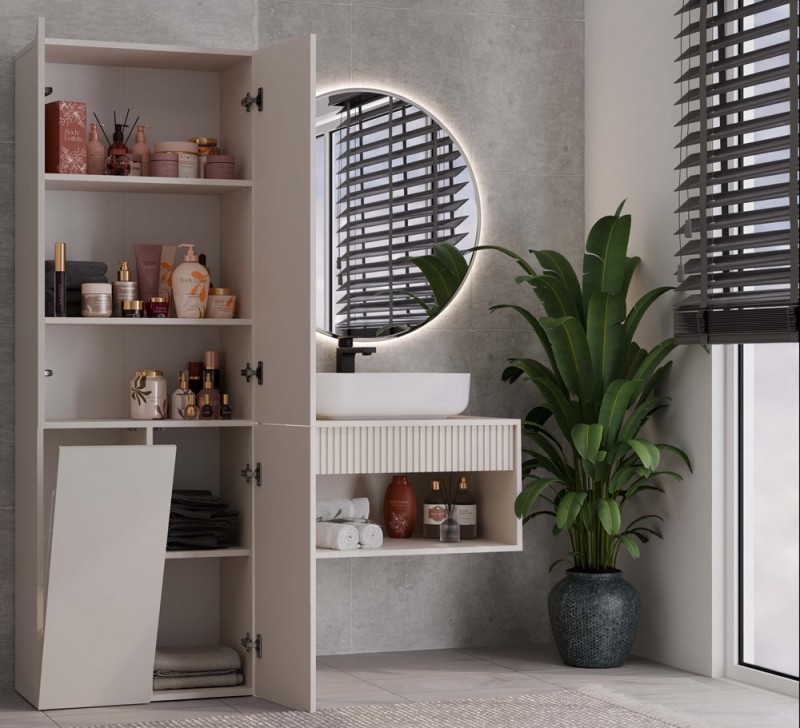 Szafka łazienkowa Nel DD-1K stojąca z koszem na pranie 60 cm kaszmir