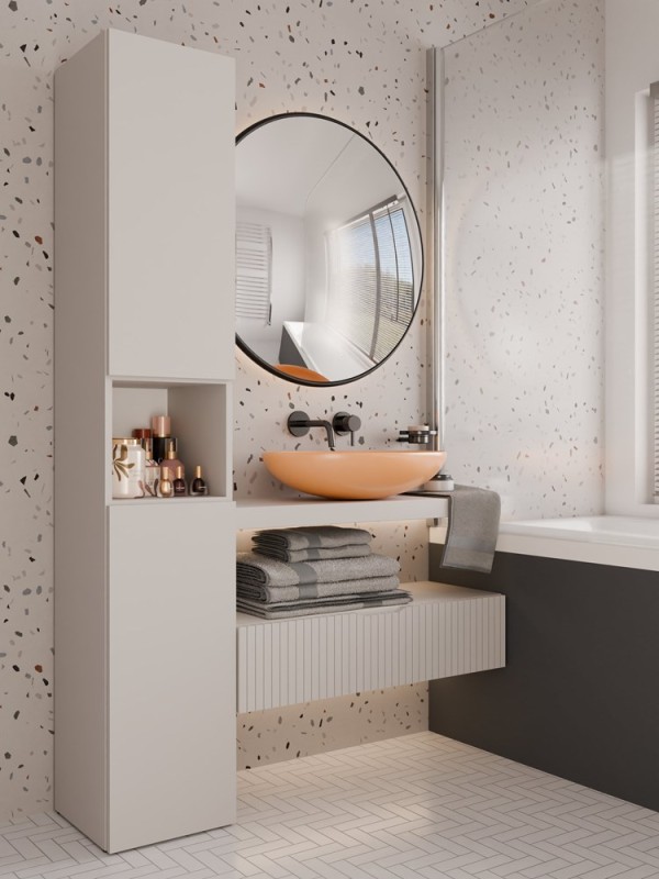 Szafka łazienkowa Nel III stojąca słupek z koszem na pranie 31 cm kaszmir