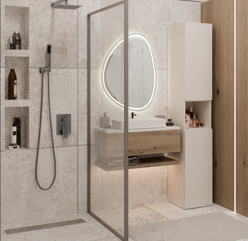 Szafka łazienkowa Nel III stojąca słupek z koszem na pranie 31 cm kaszmir