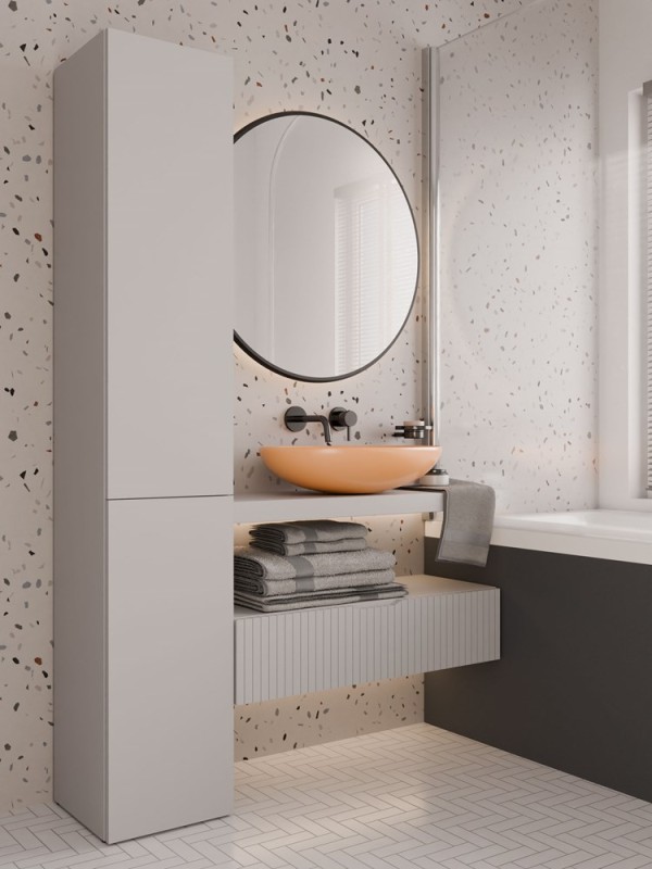 Szafka łazienkowa Nel IV stojąca słupek z koszem na pranie 31 cm kaszmir