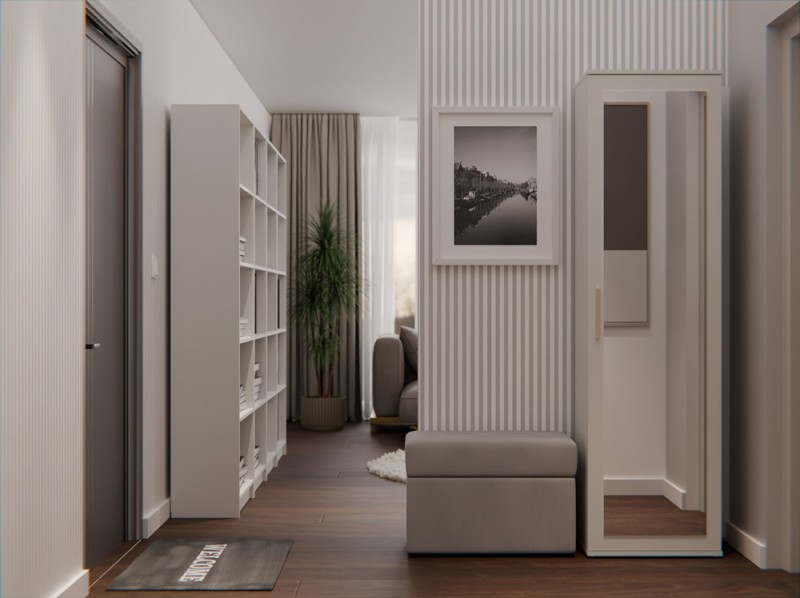 Szafa Duo wąska nowoczesna z lustrem do przedpokoju 50 cm kaszmir