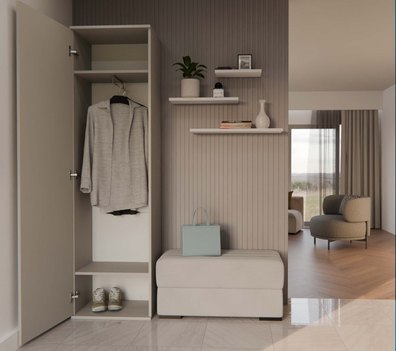 Szafa Duo wąska nowoczesna z lustrem do przedpokoju 50 cm kaszmir