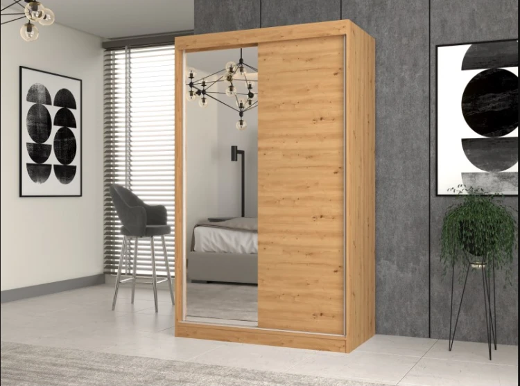 Szafa przesuwna Iga z lustrem do sypialni 120 cm dąb artisan