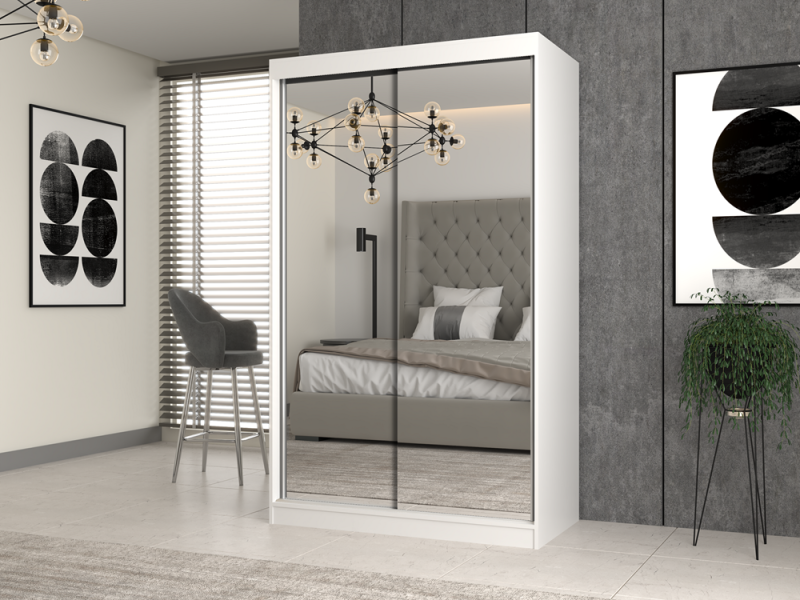 Szafa przesuwna Iga z 2 lustrami do sypialni 120 cm biały