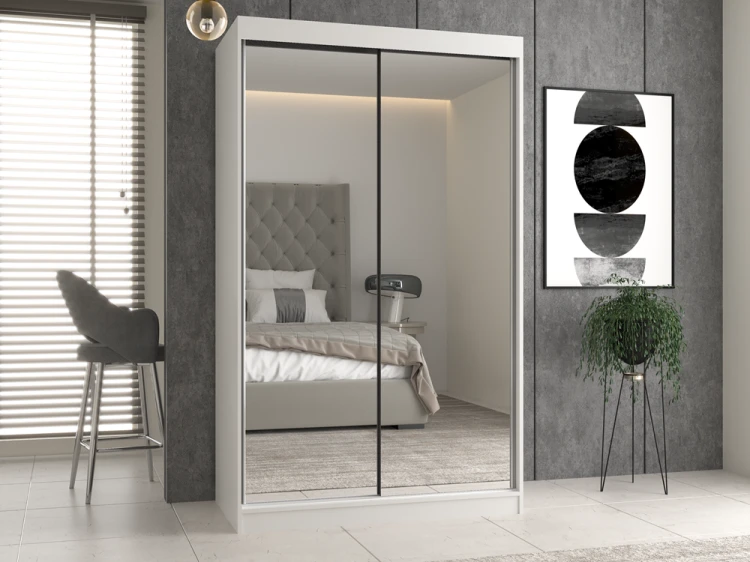 Szafa przesuwna Iga z 2 lustrami do sypialni 120 cm biały