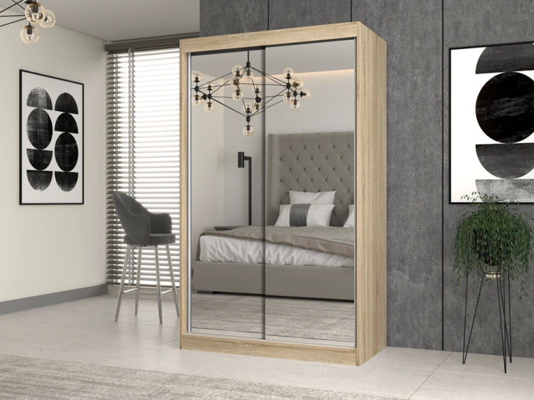 Szafa przesuwna Iga z 2 lustrami do sypialni 120 cm dąb sonoma