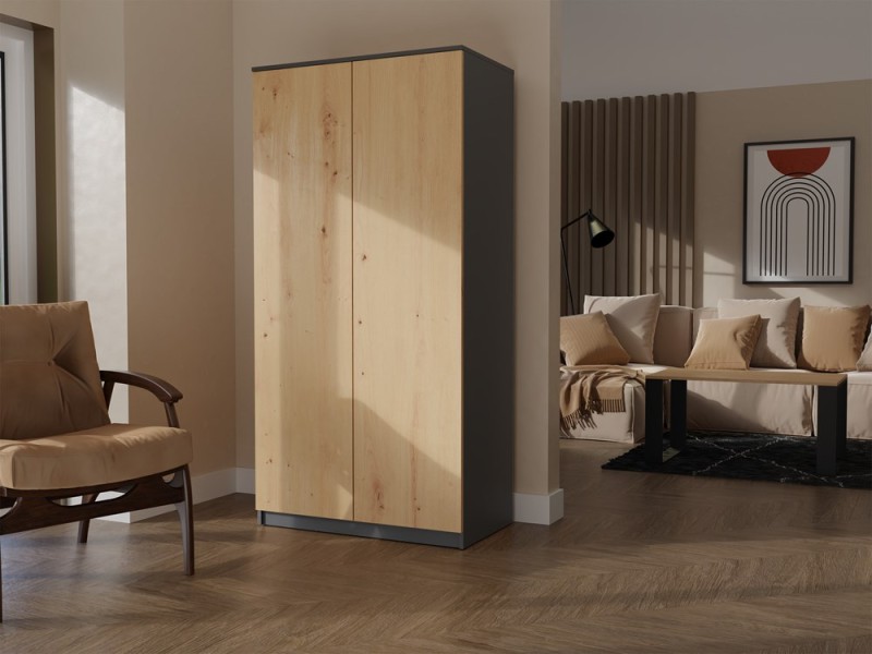 Szafa Malwa SD-90 dwudrzwiowa z półkami 90 cm antracyt/dąb artisan