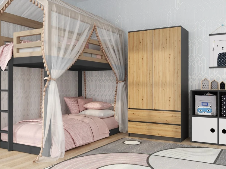 Szafa Malwa SS-90 dwudrzwiowa z szufladami 90 cm antracyt/dąb artisan