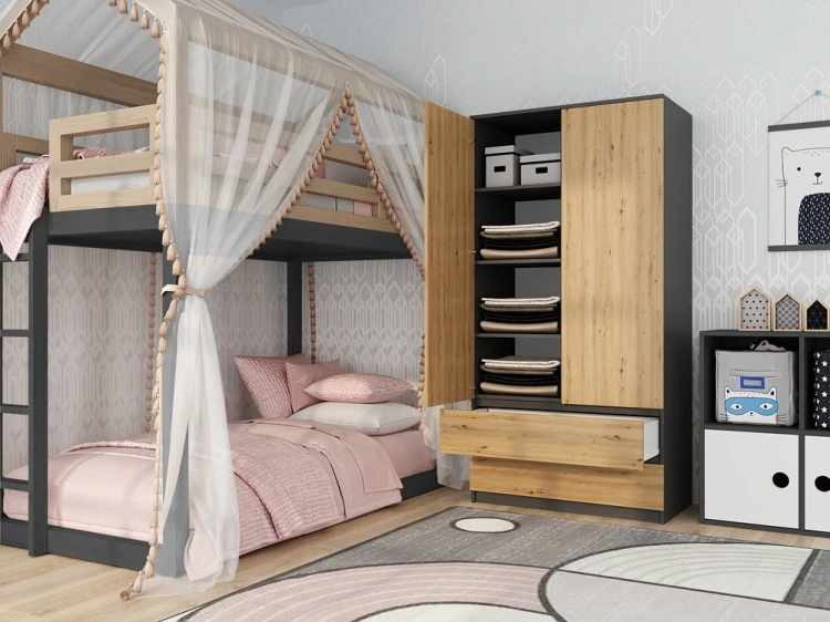 Szafa Malwa SS-90 dwudrzwiowa z szufladami 90 cm antracyt/dąb artisan