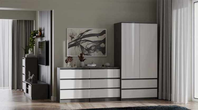 Szafa Malwa SS-90 dwudrzwiowa z szufladami 90 cm antracyt/biały