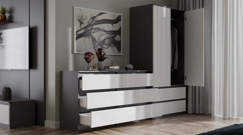 Szafa Malwa SS-90 dwudrzwiowa z szufladami 90 cm antracyt/biały