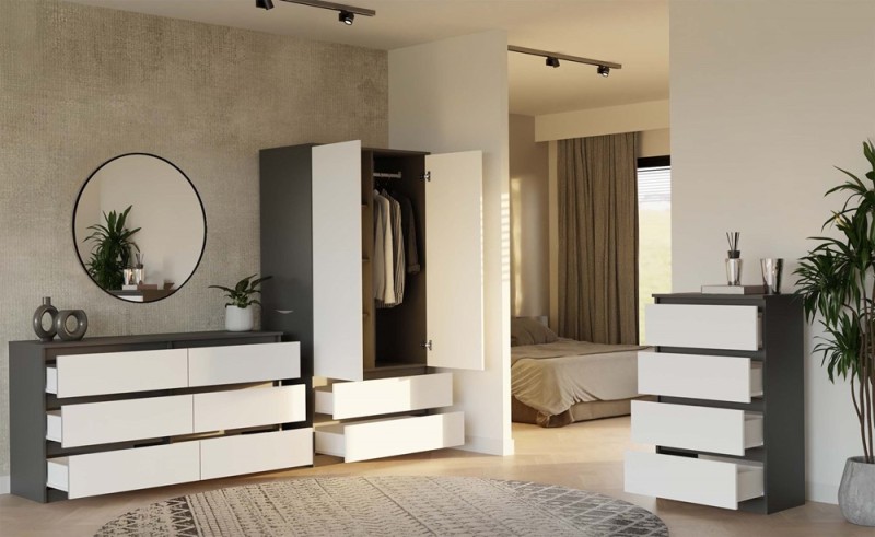 Szafa Malwa SS-90 dwudrzwiowa z szufladami 90 cm antracyt/biały