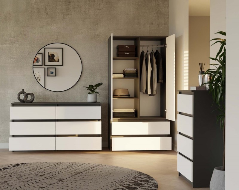 Szafa Malwa SS-90 dwudrzwiowa z szufladami 90 cm antracyt/biały