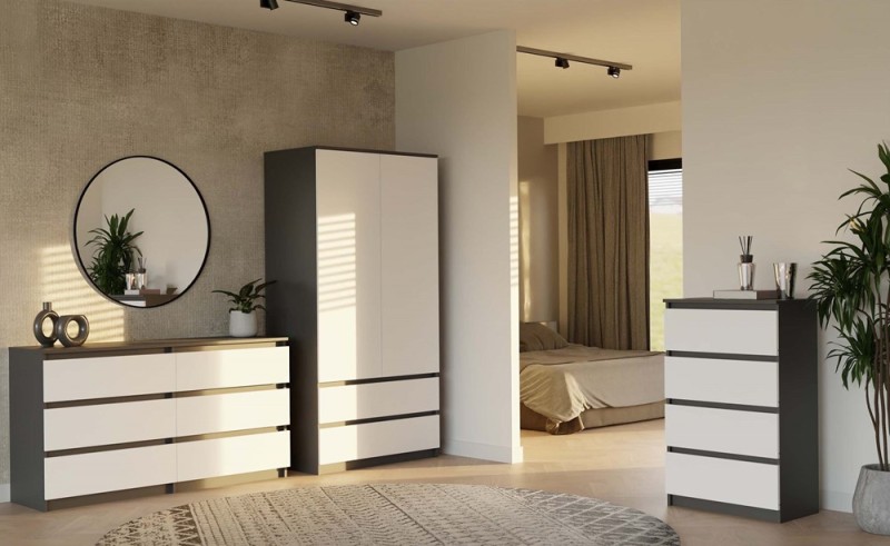 Szafa Malwa SS-90 dwudrzwiowa z szufladami 90 cm antracyt/biały