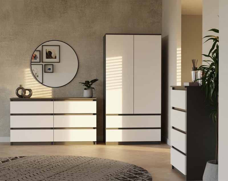 Szafa Malwa SS-90 dwudrzwiowa z szufladami 90 cm antracyt/biały