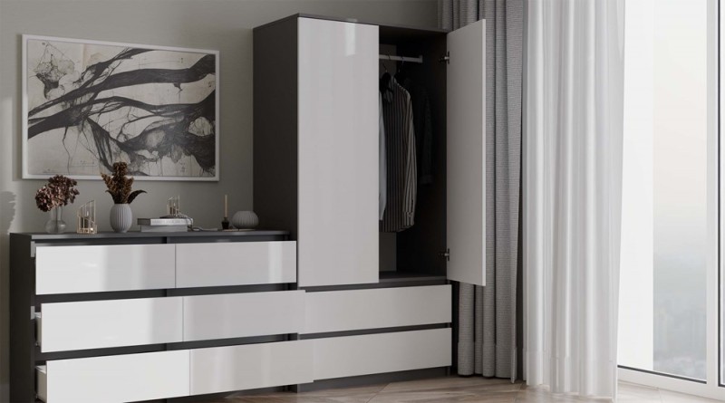 Szafa Malwa SS-90 dwudrzwiowa z szufladami 90 cm antracyt/biały