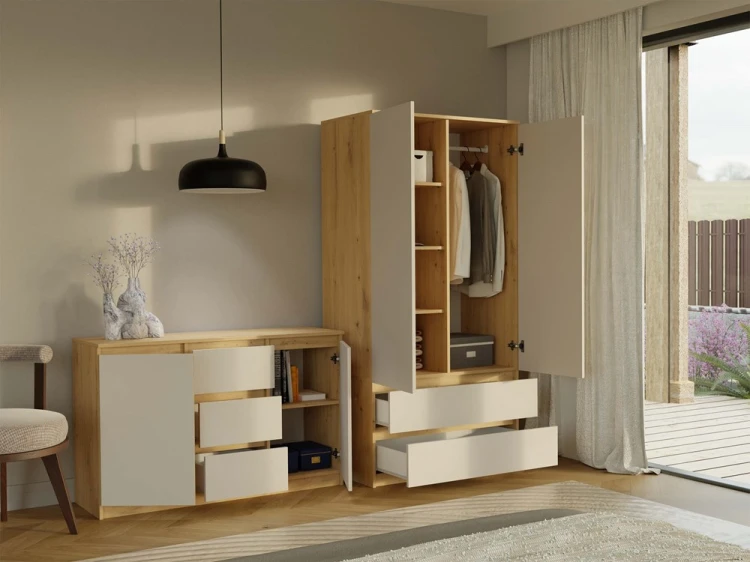 Szafa Malwa SS-90 dwudrzwiowa z szufladami 90 cm dąb artisan/kaszmir