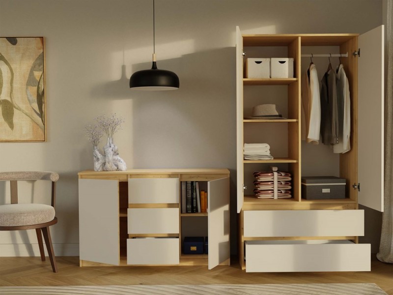 Szafa Malwa SS-90 dwudrzwiowa z szufladami 90 cm dąb artisan/kaszmir