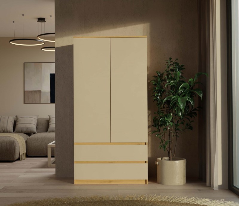 Szafa Malwa SS-90 dwudrzwiowa z szufladami 90 cm dąb artisan/kaszmir