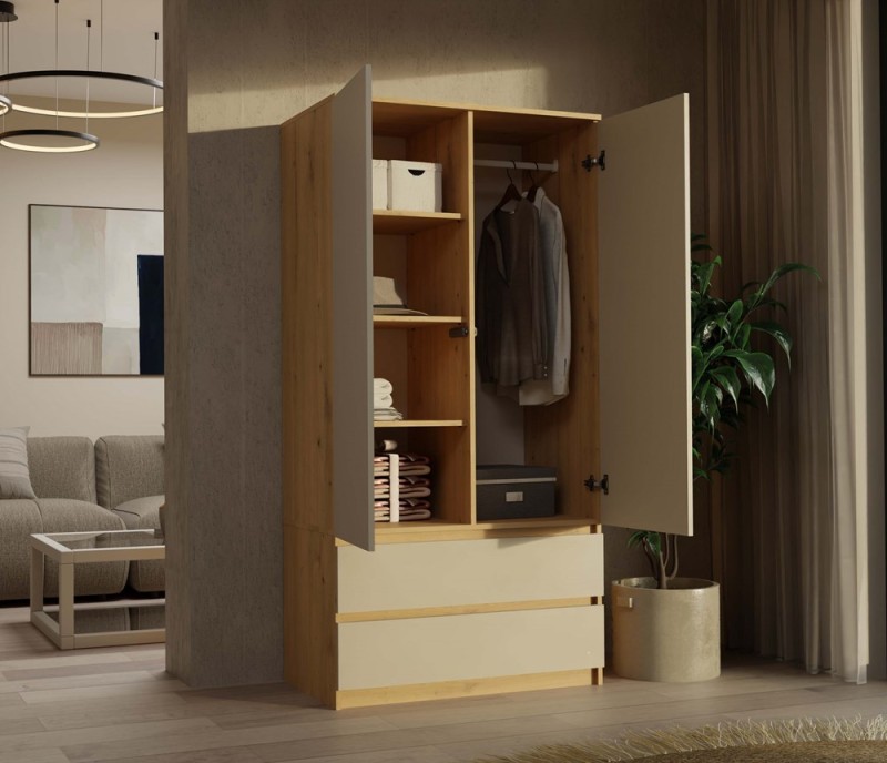 Szafa Malwa SS-90 dwudrzwiowa z szufladami 90 cm dąb artisan/kaszmir