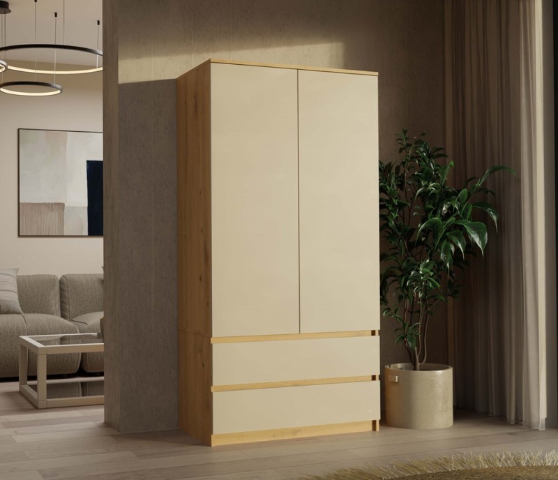 Szafa Malwa SS-90 dwudrzwiowa z szufladami 90 cm dąb artisan/kaszmir