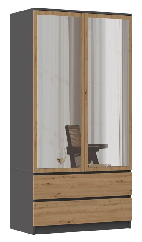 Szafa Malwa SS-90L dwudrzwiowa z szufladami i lustrem 90 cm antracyt/dąb artisan