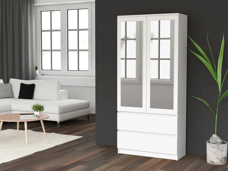 Szafa Malwa SS-90L dwudrzwiowa z szufladami i lustrem 90 cm biały