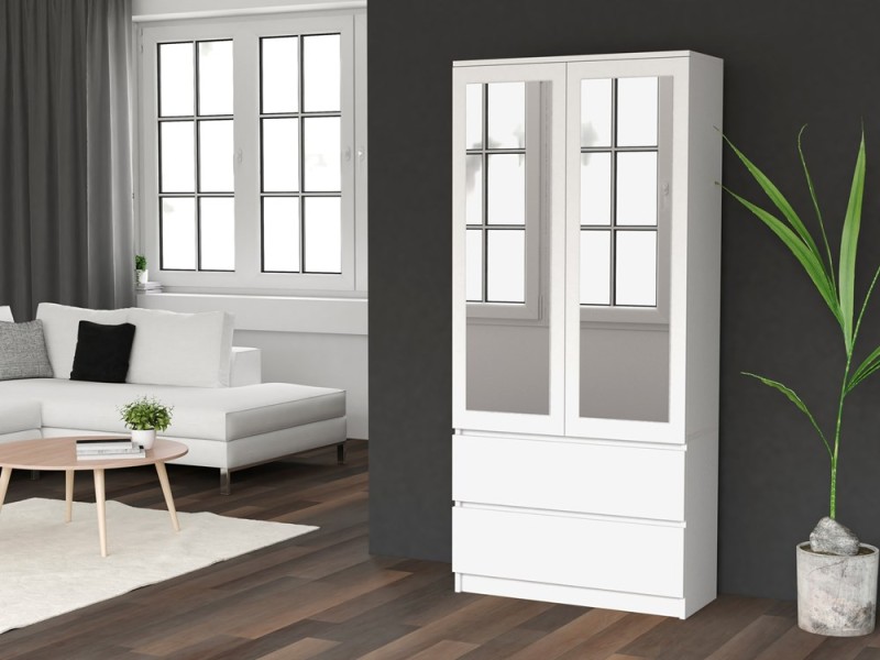 Szafa Malwa SS-90L dwudrzwiowa z szufladami i lustrem 90 cm biały
