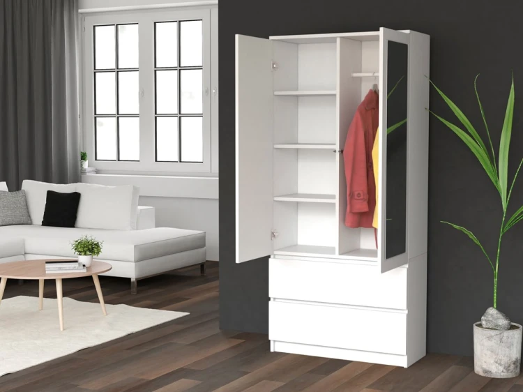 Szafa Malwa SS-90L dwudrzwiowa z szufladami i lustrem 90 cm biały
