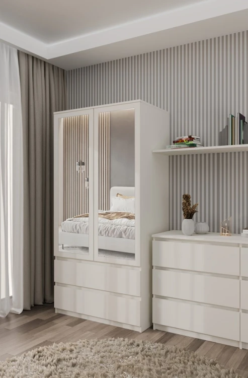 Szafa Malwa SS-90L dwudrzwiowa z szufladami i lustrem 90 cm kaszmir