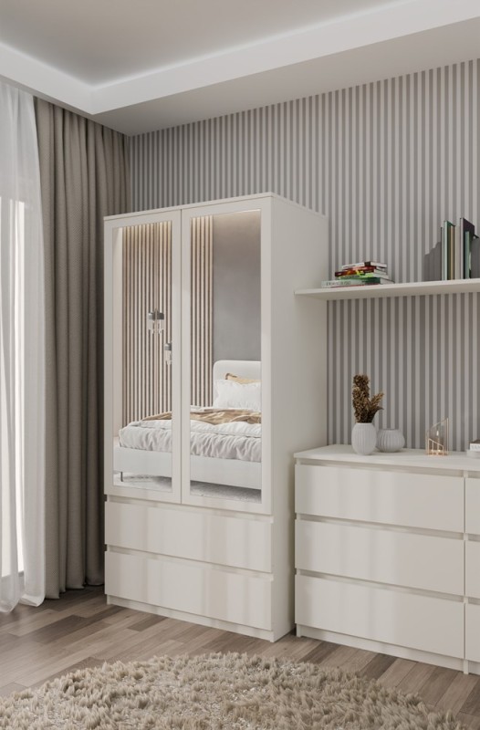 Szafa Malwa SS-90L dwudrzwiowa z szufladami i lustrem 90 cm kaszmir