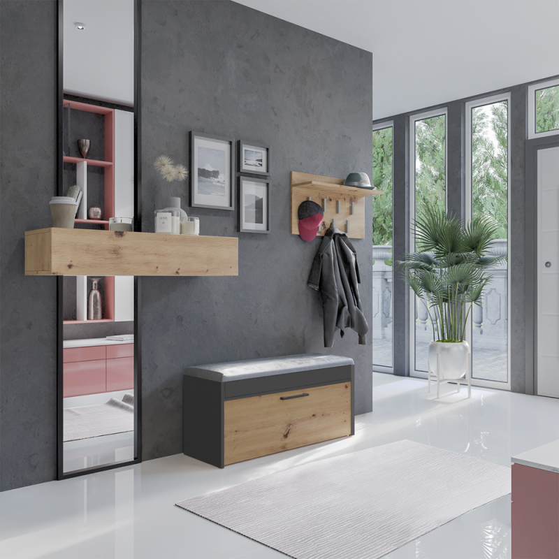 Szafka na buty Parma z siedziskiem i schowkiem 100 cm antracyt/dąb artisan