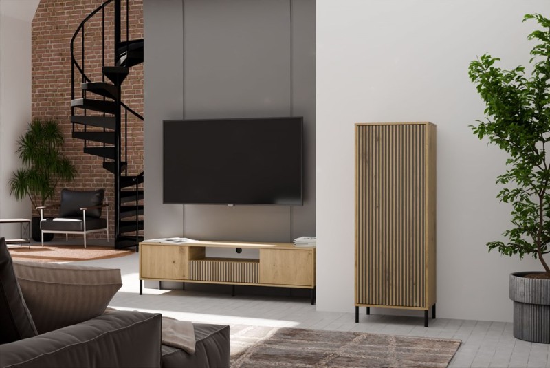 Witryna Kamaro Slim 1-drzwiowa z ryflowanym frontem 53 cm dąb artisan