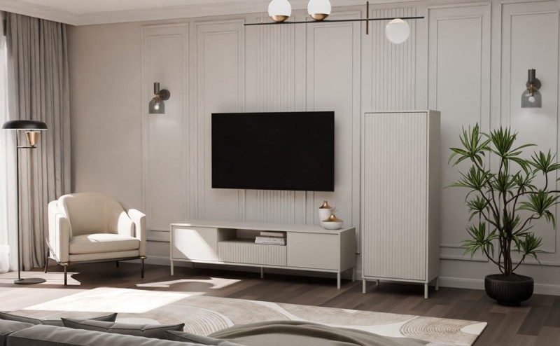 Witryna Kamaro Slim 1-drzwiowa z ryflowanym frontem 53 cm kaszmir