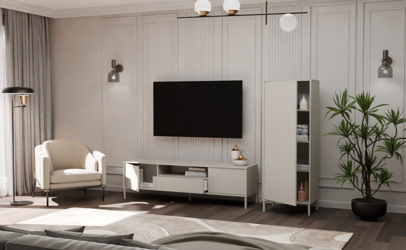 Witryna Kamaro Slim 1-drzwiowa z ryflowanym frontem 53 cm kaszmir