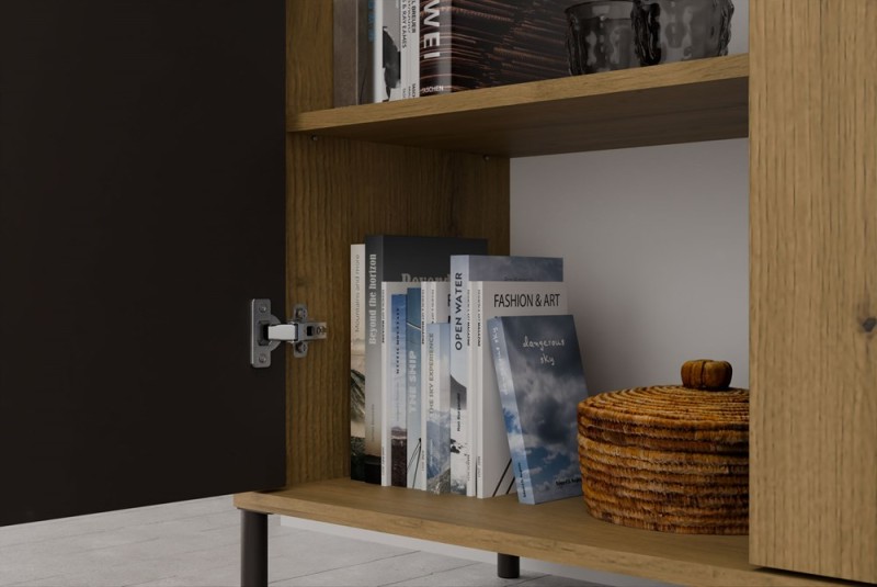 Witryna Kamaro Slim 2-drzwiowa z ryflowanym i gładkim frontem 103 cm dąb artisan