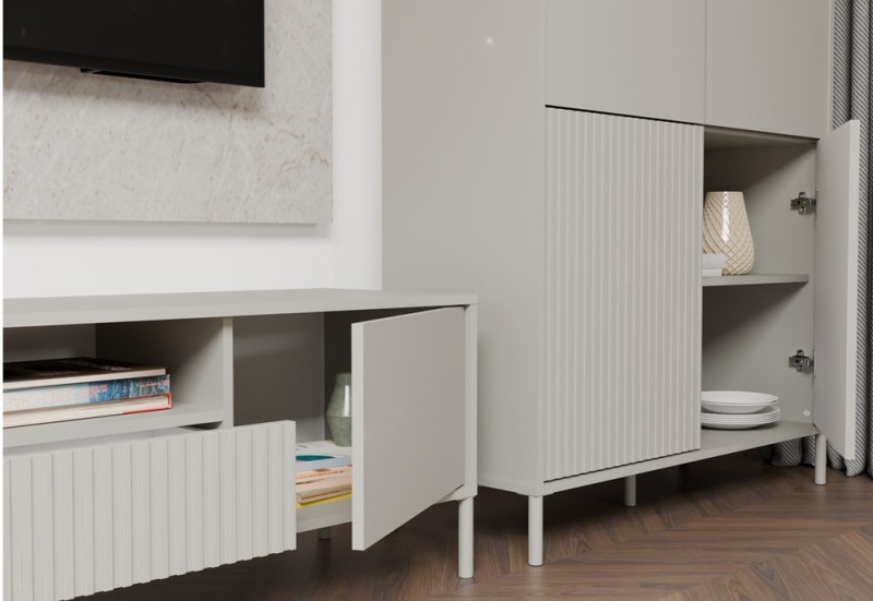 Witryna Kamaro Slim 4-drzwiowa z ryflowanym i gładkim frontem 103 cm kaszmir