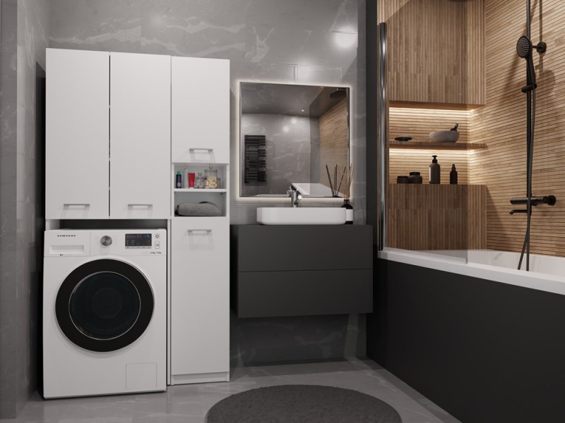 Zestaw mebli łazienkowych Marpol DD z regałem i szafką 96 cm biały